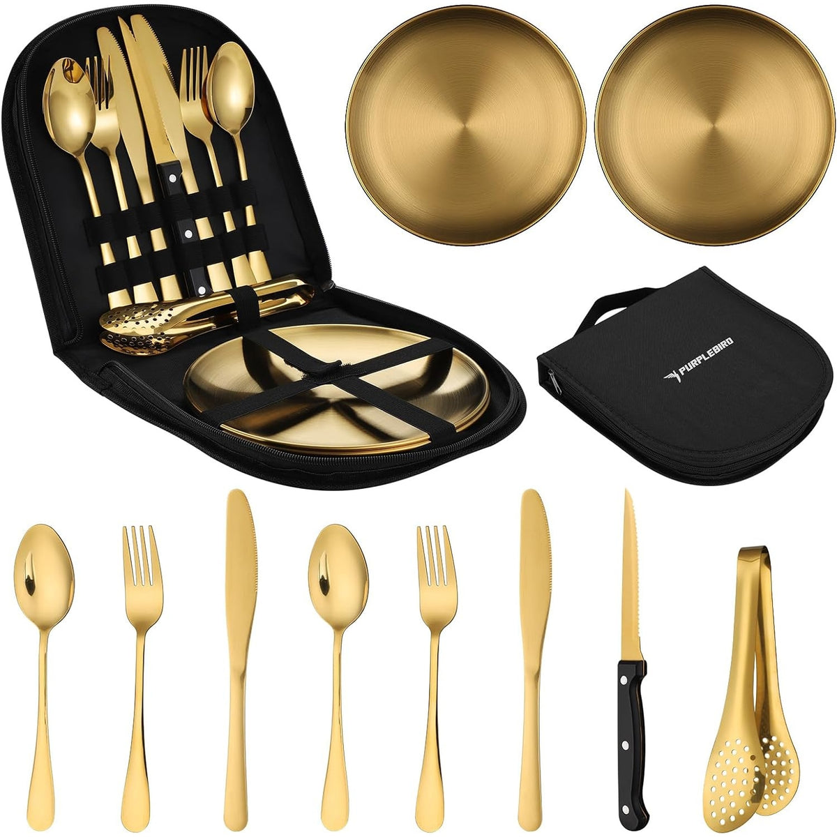 Gold Besteck Set 10 Stücke Camping Geschirrset 2 Personen