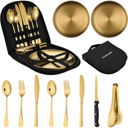Gold Besteck Set 10 Stücke Camping Geschirrset 2 Personen
