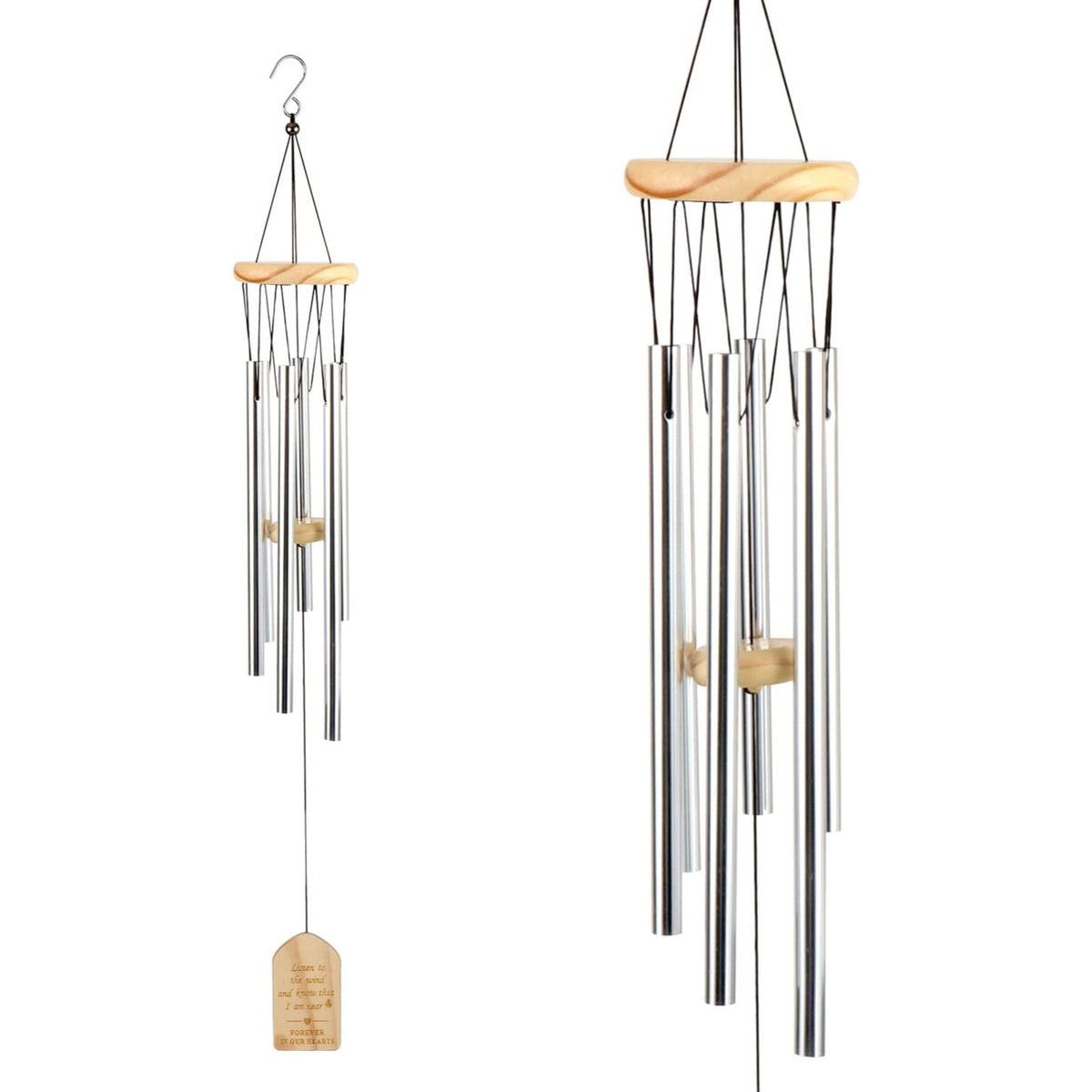 Windspiele für Draußen Aluminium 6 Röhren Gartendeko Silber
