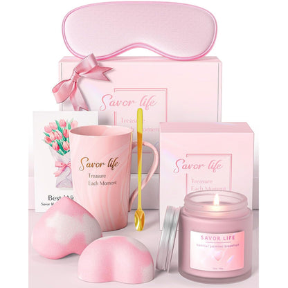 Wellness geschenke für frauen mit Tasse Badebombe Duftkerzen