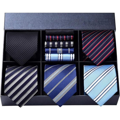 XXL Krawattenset 5 Krawatten mit Einstecktuch in Box