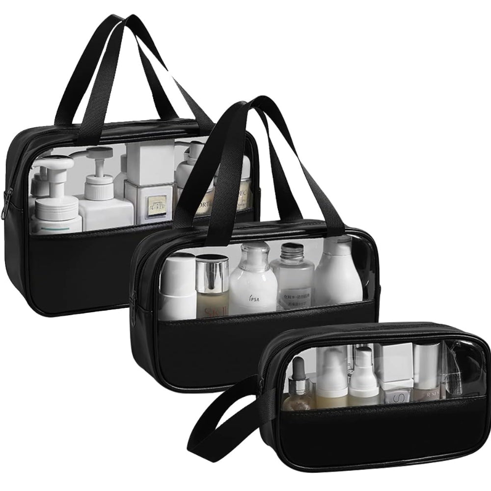 Wasserdicht PVC Transparent Kosmetiktasche 3 Stück Set Make-up Beutel Schwarz