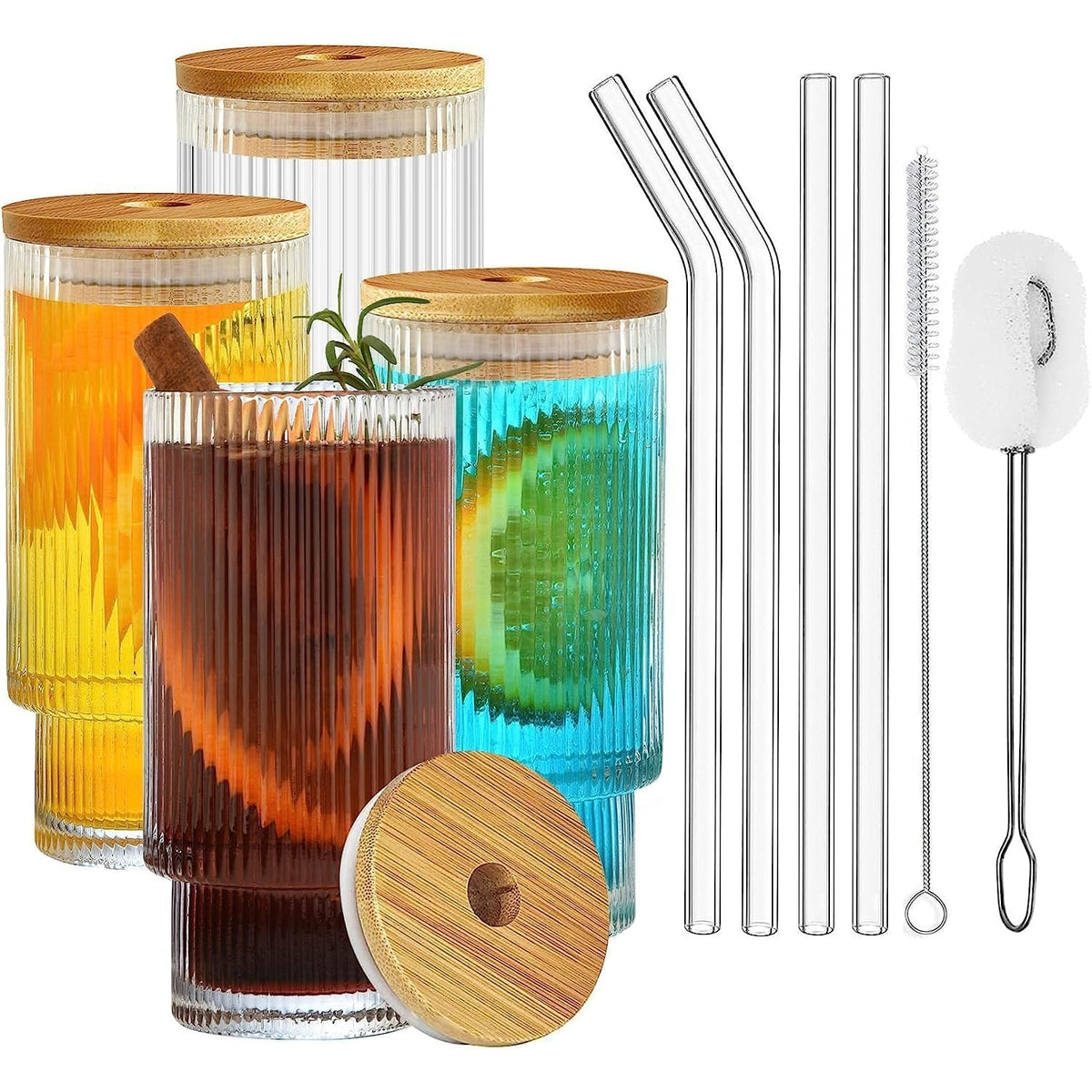 Cocktailgläser mit Deckel mit Glasstrohalme 325ml 4x Set