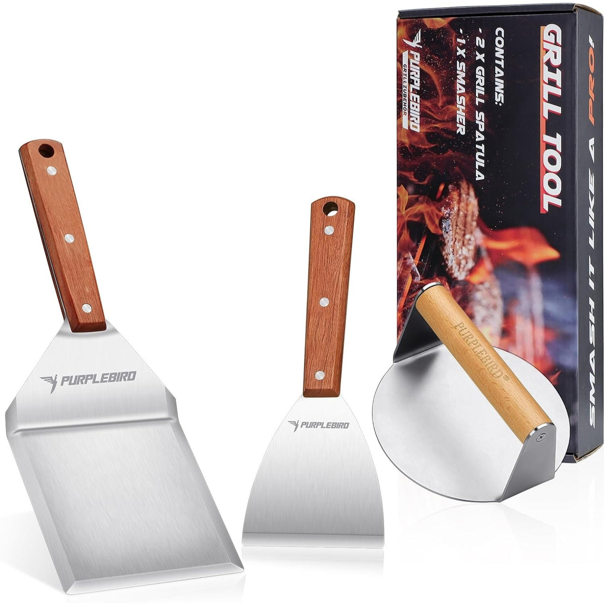 Smashburger Set Grillzubehör Burgerpresse + 2x Grillspachtel
