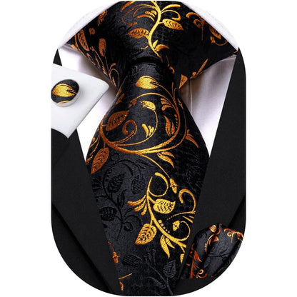 Krawatten Set Schwarz Gold Paisley Geschenke für Männer