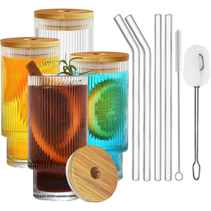 Cocktailgläser mit Deckel mit Glasstrohalme 475ml 4x Set