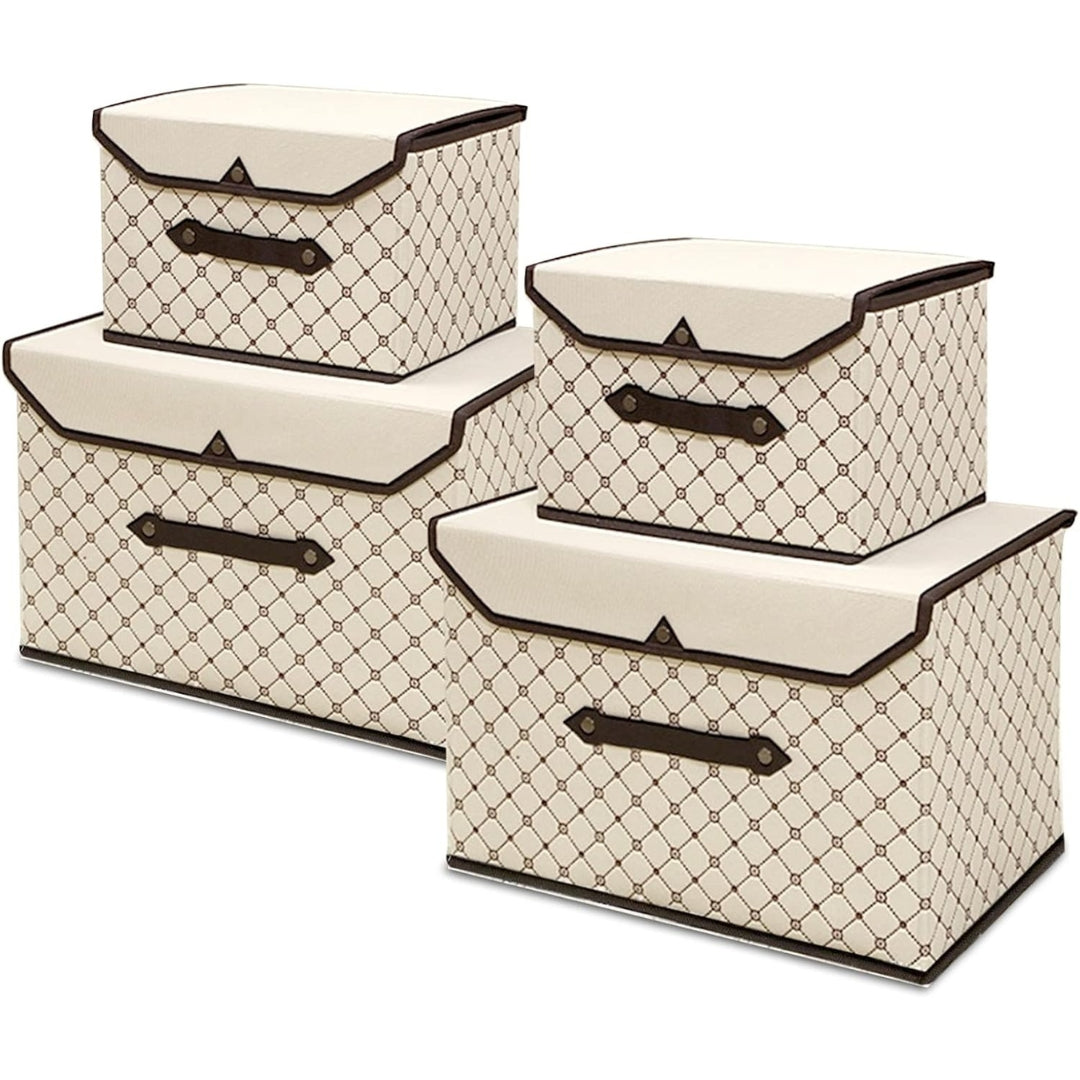 Faltbare Stoffboxen 4er Set Beige Karo Kleidung Spielzeug