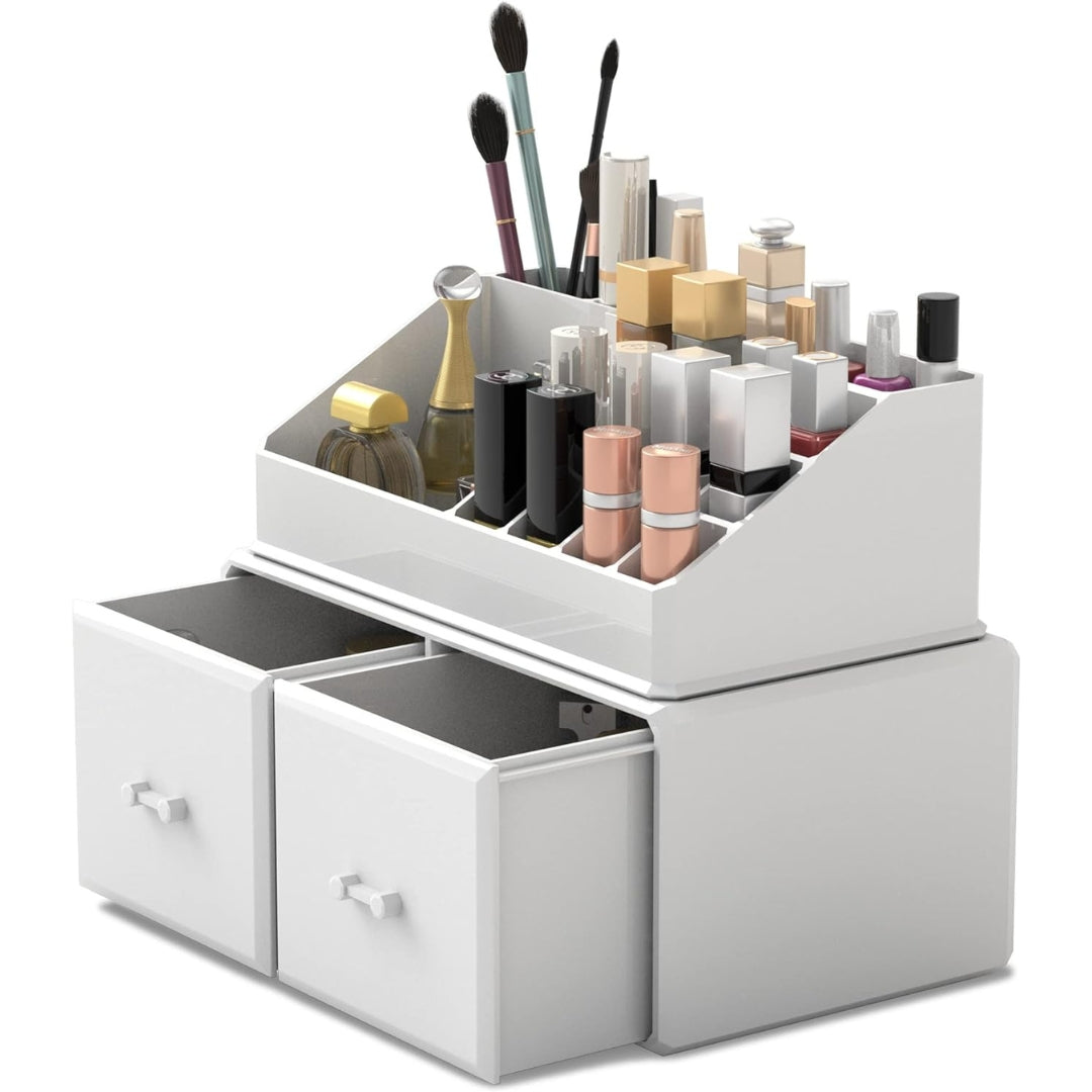 Kosmetik Aufbewahrungsbox 2 Ebenen Organizer Weiß für Schlafzimmer Badezimmer