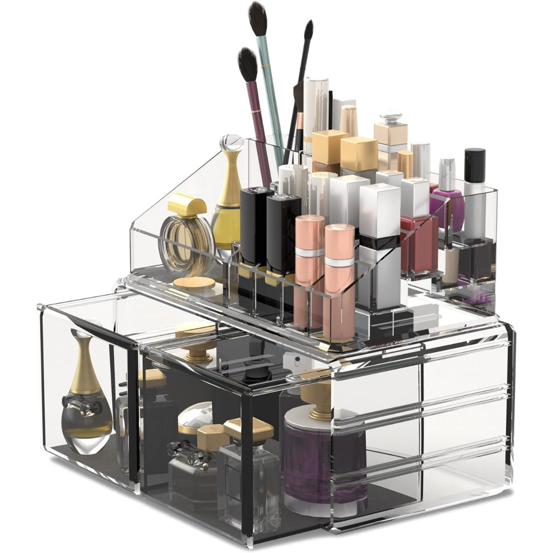 Kosmetik Organizer Transparent 2 Lagen Schubladen Schlafzimmer Bad Aufbewahrung