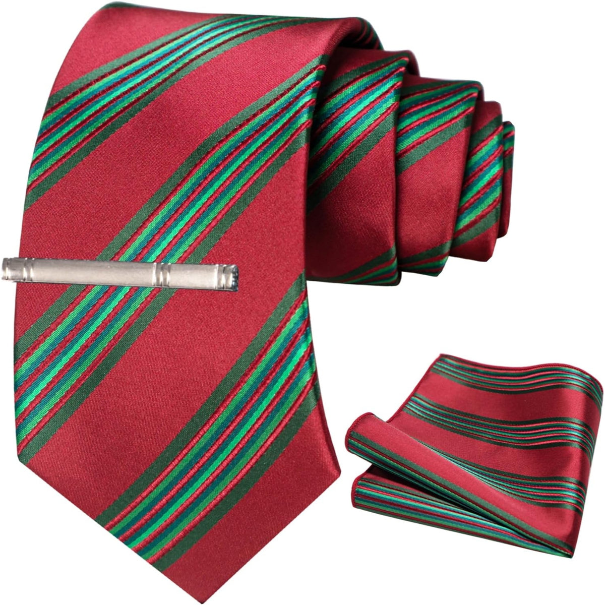 Krawatten Set Krawattenklammer Herren Krawatte Rot Grün