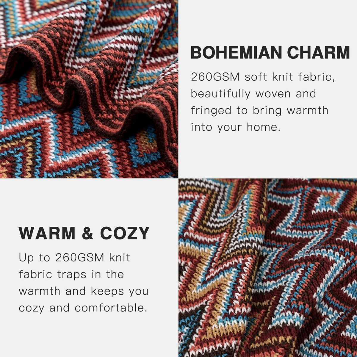 Bohemian Kuscheldecke 260GSM 130x160cm flauschige Decke