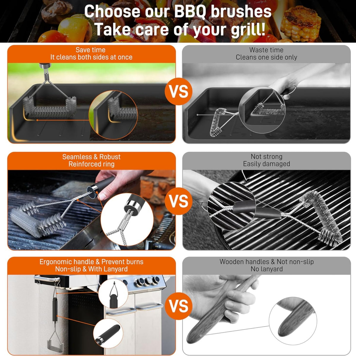 Grillbürste 31.5cm Extra Dicke Borsten sehr Langer Griff
