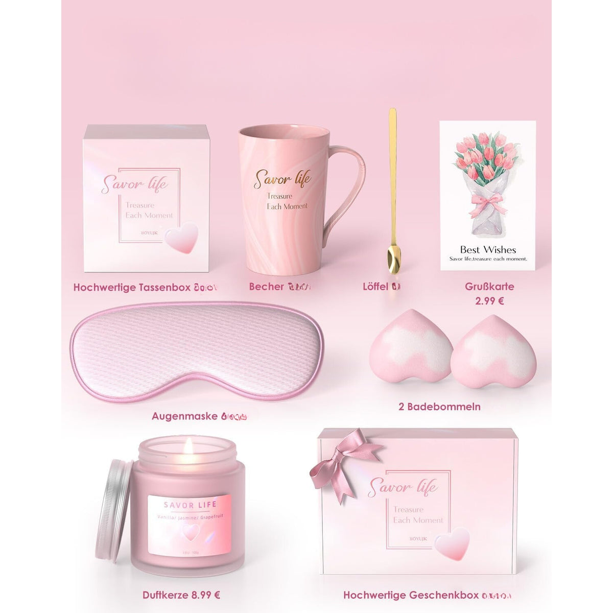 Wellness geschenke für frauen mit Tasse Badebombe Duftkerzen
