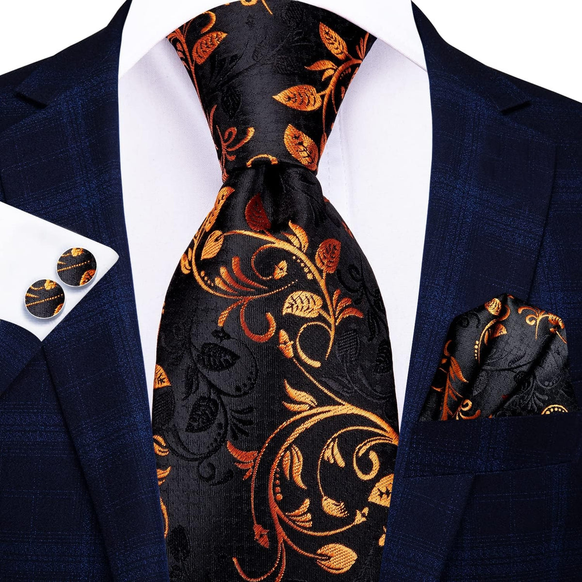 Krawatten Set Schwarz Gold Paisley Geschenke für Männer
