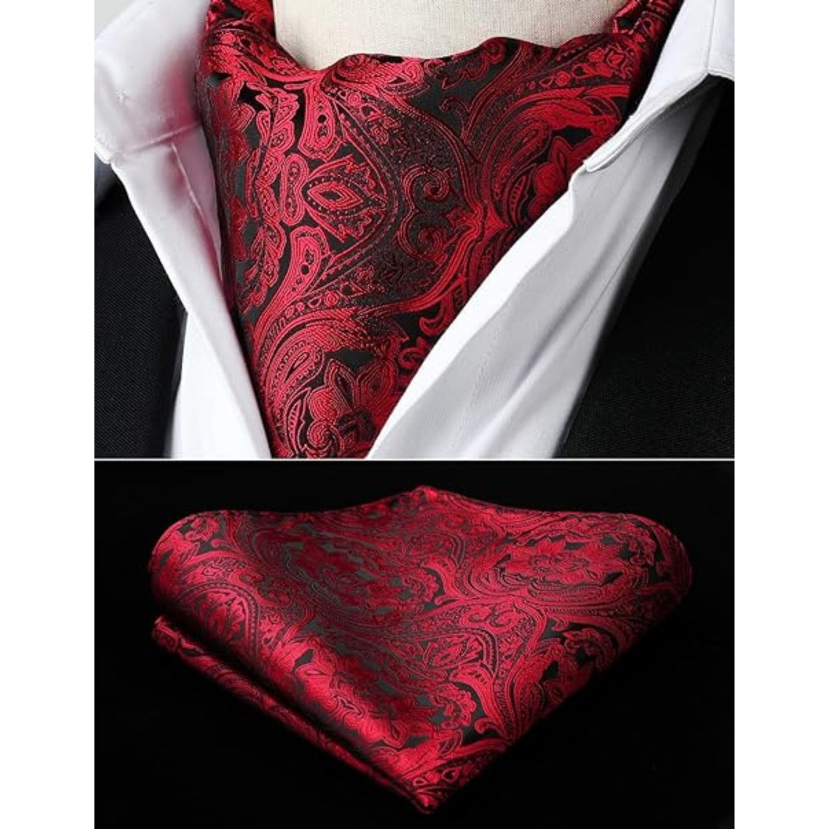Herren Krawattenschal Rot Paisley Set