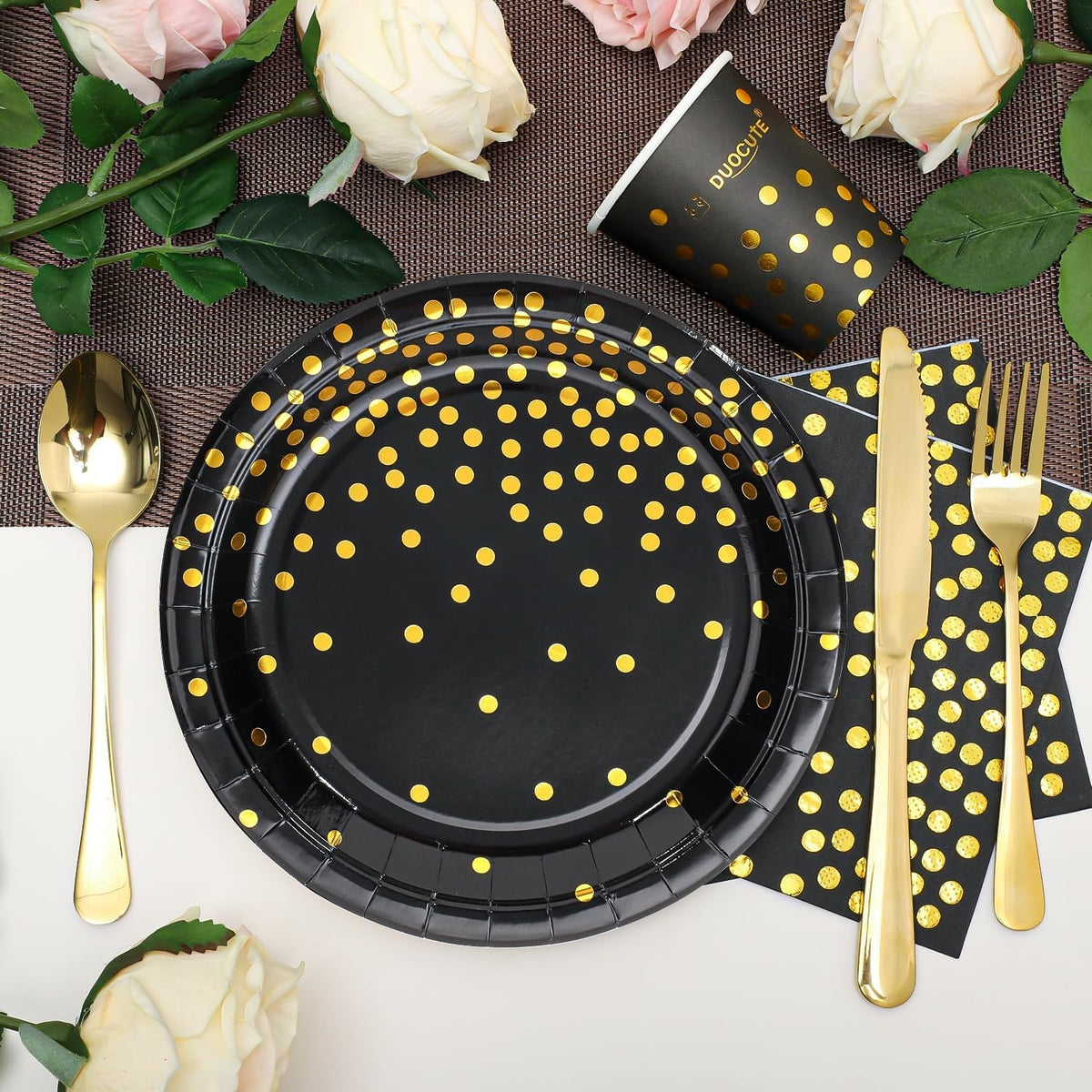 Party Deko Partygeschirr Schwarz Gold 99 Stück Teller Set