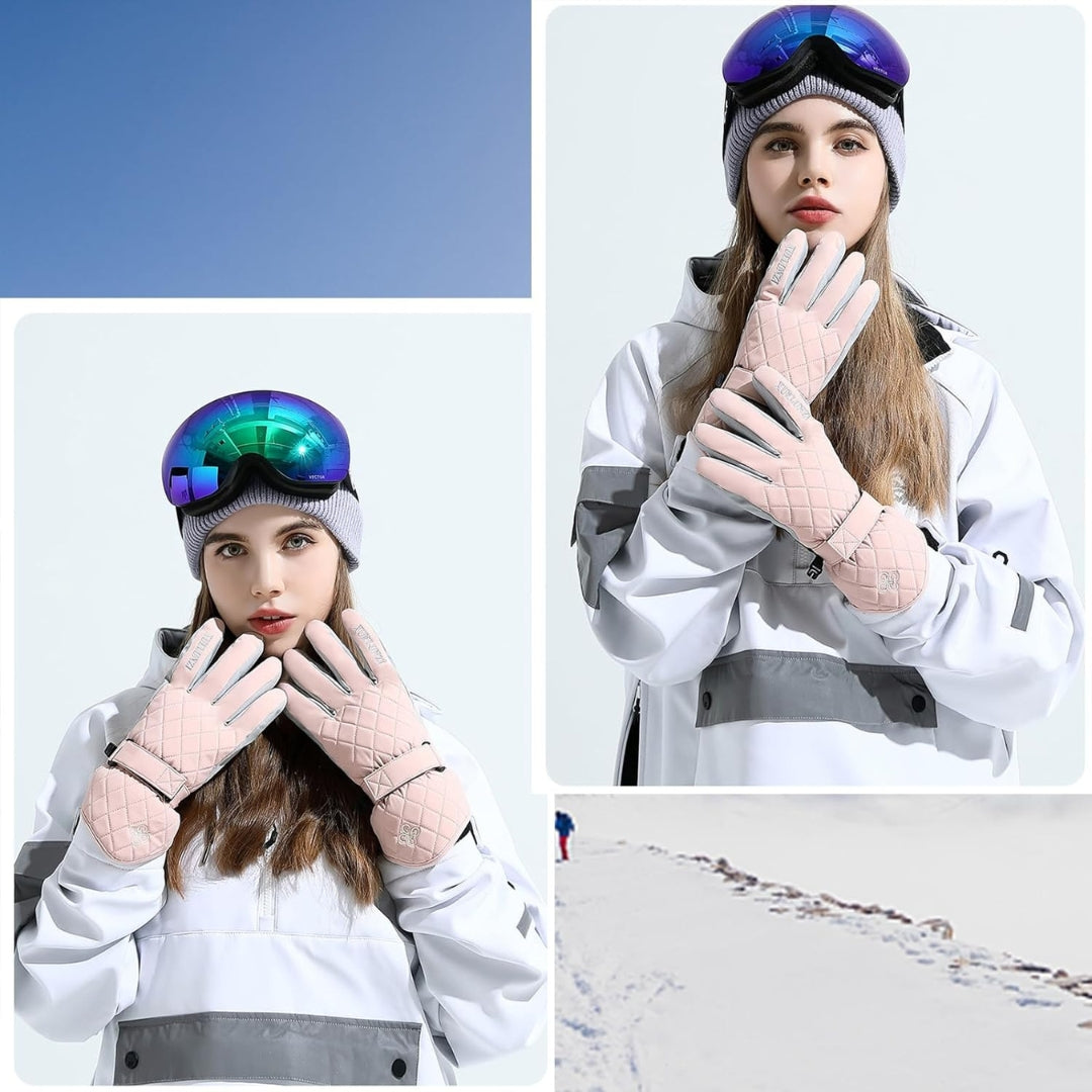 Touchscreen Winterhandschuhe Damen Rosa Wasserdicht Snowboard Warm Muster