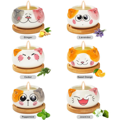 Geschenke für Frauen Duftkerzen geschenkset Katzen Vasen 6x