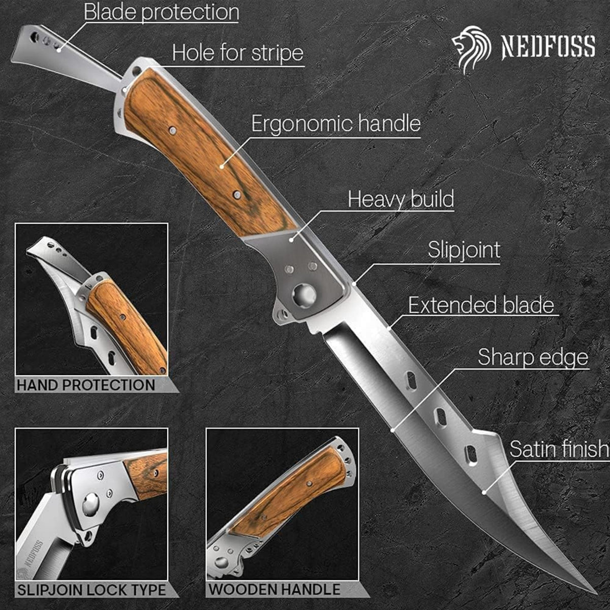 Outdoor Messer Taschenmesser Klappmesser 14cm mit Holzgriff