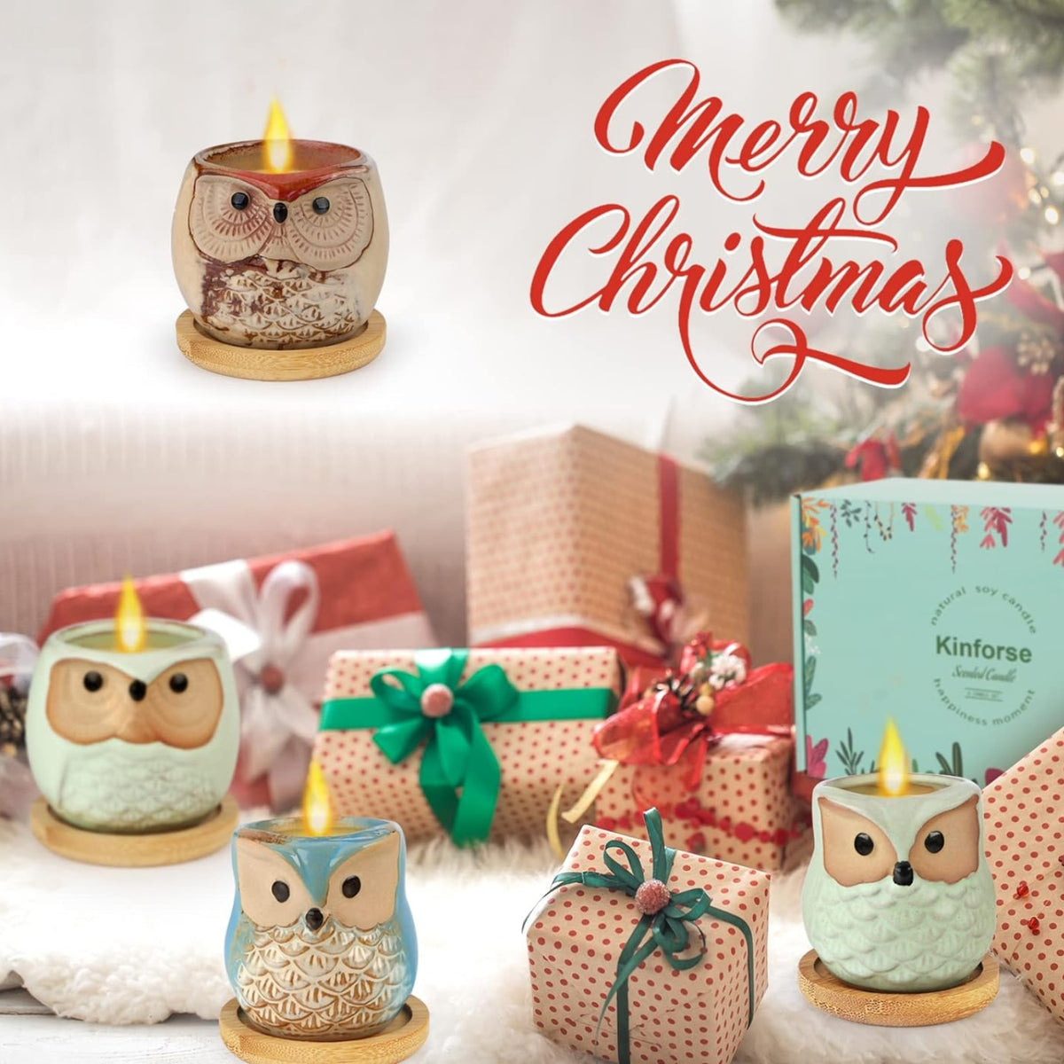 Duftkerzenset Eulen Form Weihnachtsgeschenke für Frauen 6stk