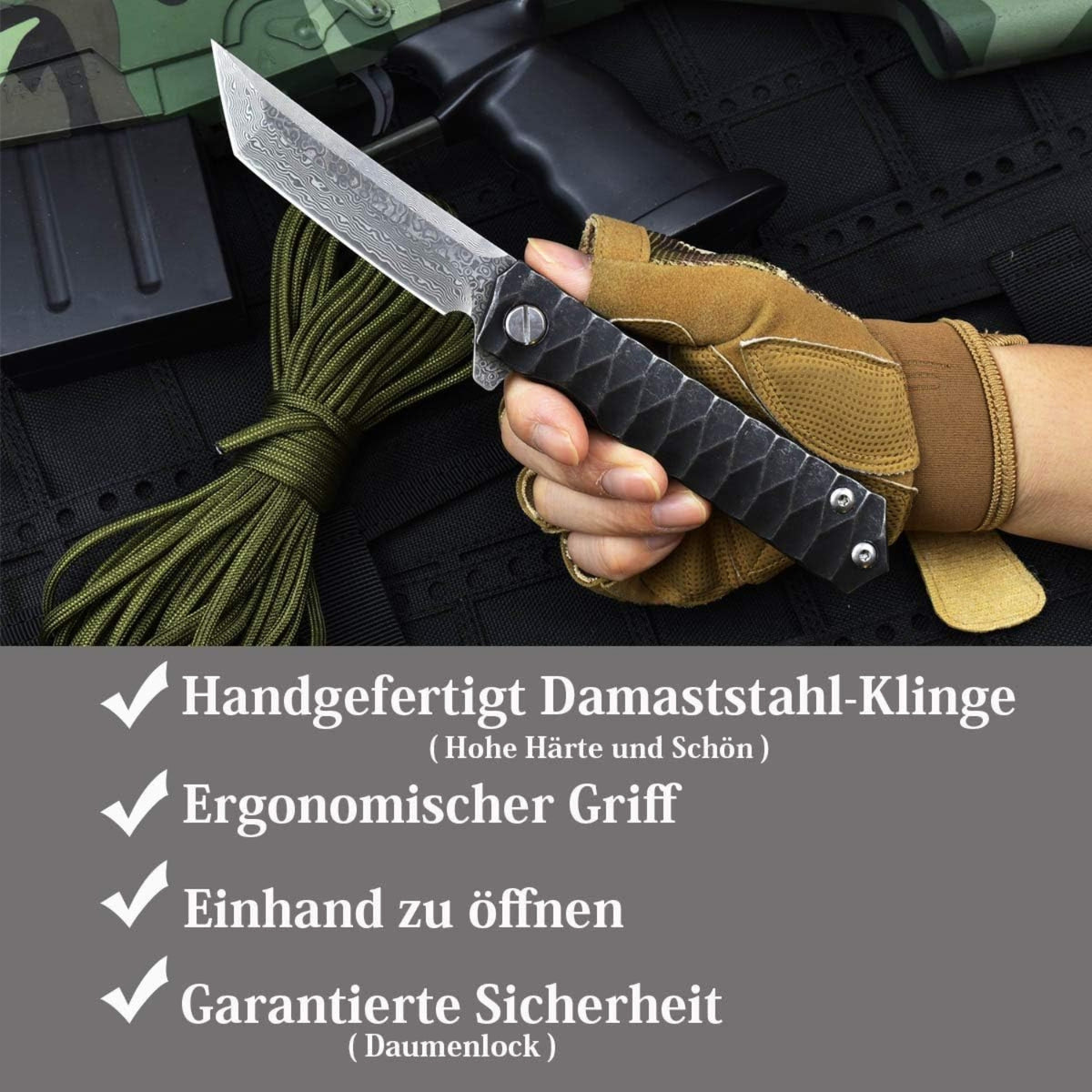 Damast Taschenmesser Tanto Messer Klappmesser Einhandmesser