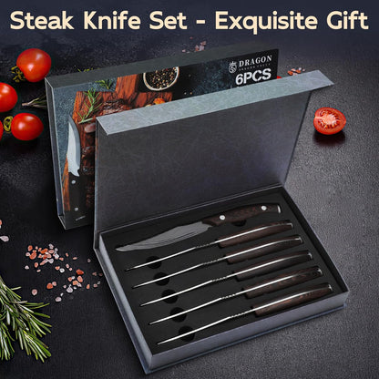 Premium Steakmesser Set 6 teilig mit Holzgriff Grillbesteck