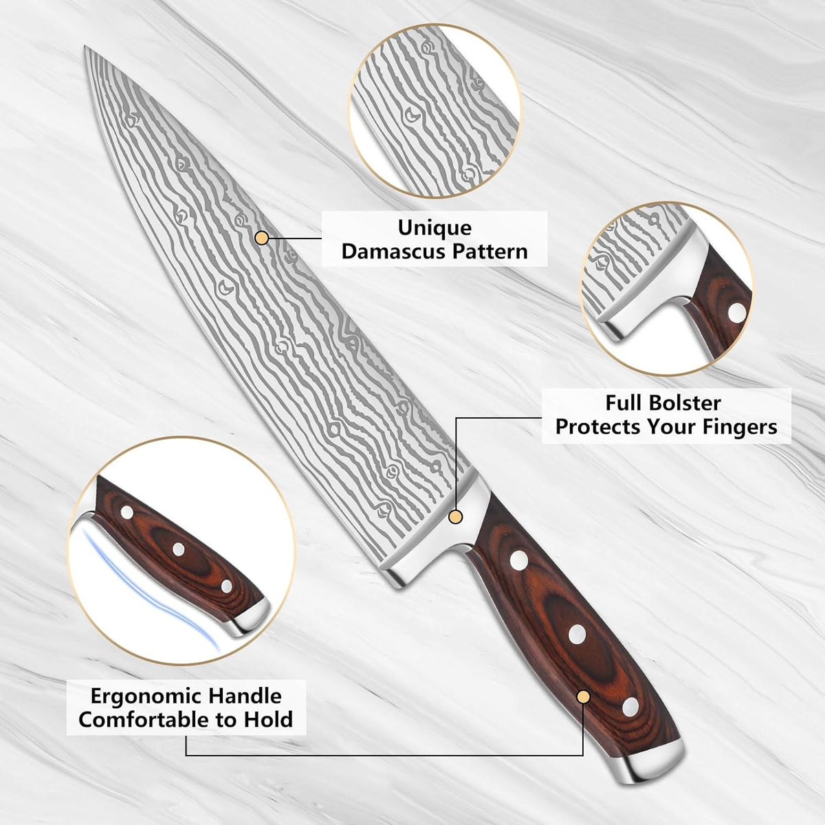 Kochmesser mit Messerschleifer 21 cm Damast Küchenmesser