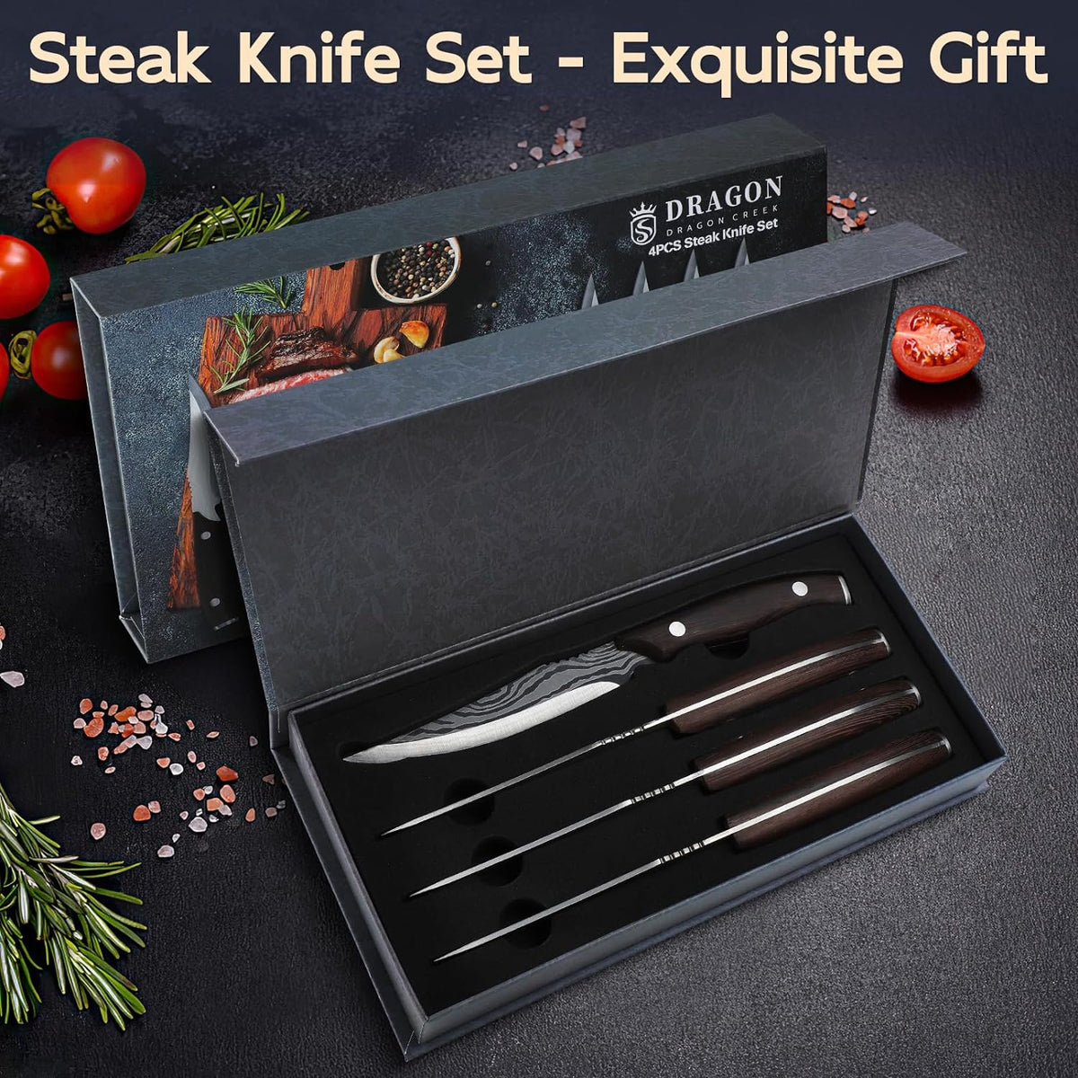 Hochwertiges Steakmesser Set 4-teilig Holzgriff Messer Set