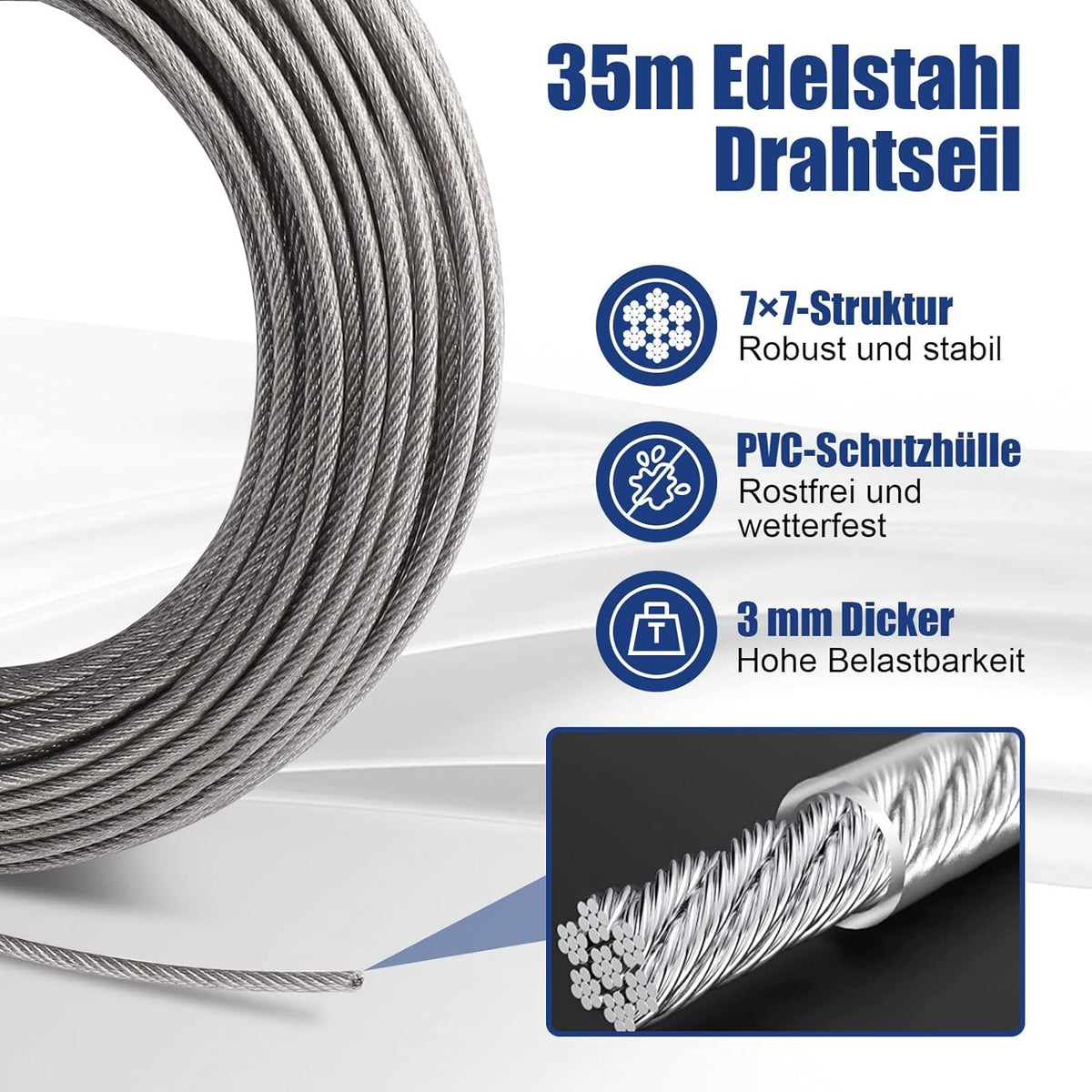 Wohnwagen Zubehör 74 Stahlseil Kit 35m Edelstahl Drahtseil