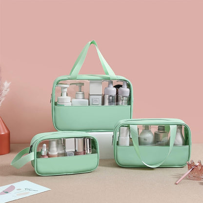3er Set Transparente Kosmetiktaschen Wasserdicht PVC Leicht Kulturbeutel Grün