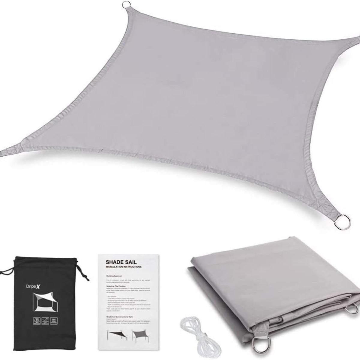 Sehr großes Sonnensegel 5x7m Sonnenschutz Set UV Schutz Grau