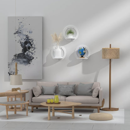 Wandregal Weiß Rund 3er Set Schweberegale Leichte Montage Dekorativ 29x29x18cm