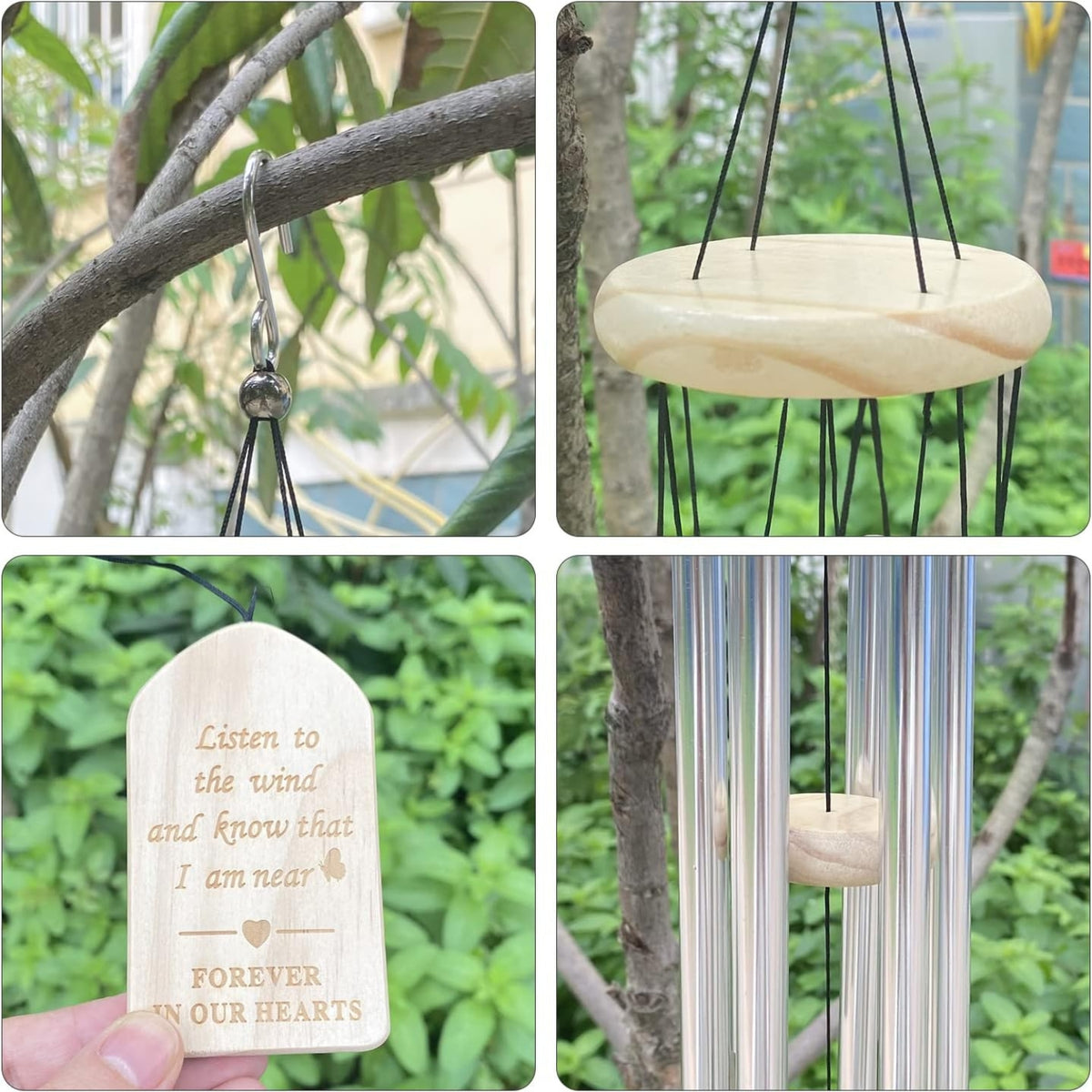 Windspiele für Draußen Aluminium 6 Röhren Gartendeko Silber