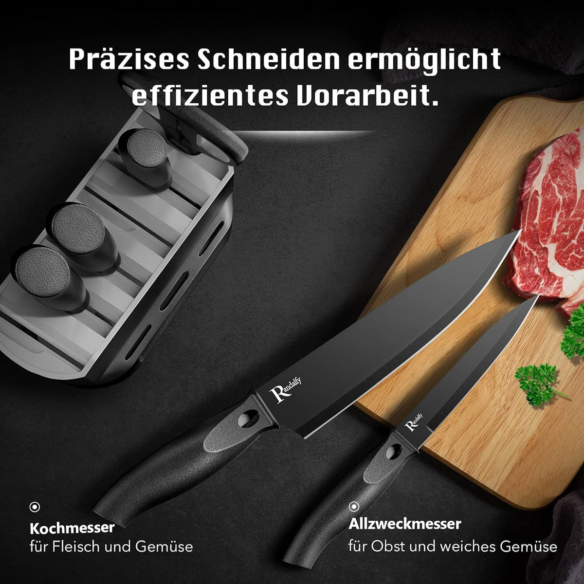 Messerset mit Messerblock Set 7-TLG Kochmesser Schere