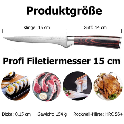 Premium Filetiermesser 15 cm Kochmesser Klinge Küchenmesser