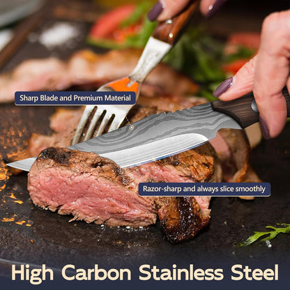 Hochwertiges Steakmesser Set 4-teilig Holzgriff Messer Set