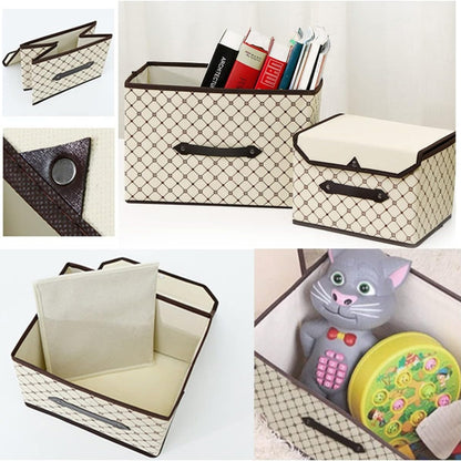 Faltbare Stoffboxen 4er Set Beige Karo Kleidung Spielzeug