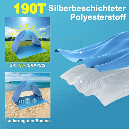 Strandmuschel Pop Up Strandzelt UV Schutz UPF 50+ Blau