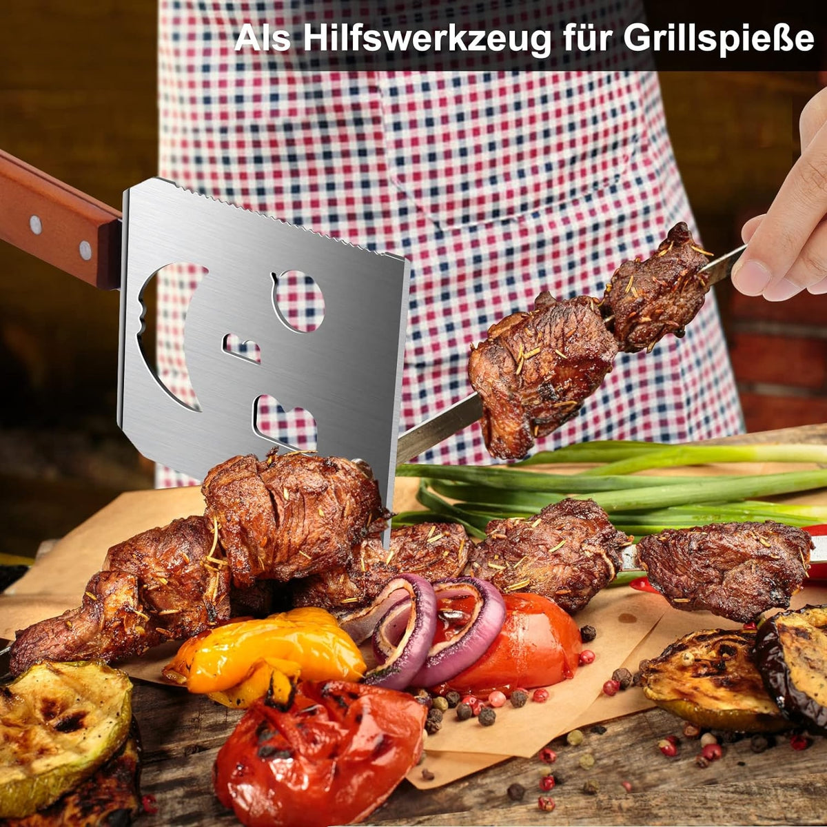 7 in 1 Grillspachtel für Barbecue Multifunktion Grillbesteck Holzgriff Einzigartige Grillwerkzeuge Grillen Geschenke für Männer