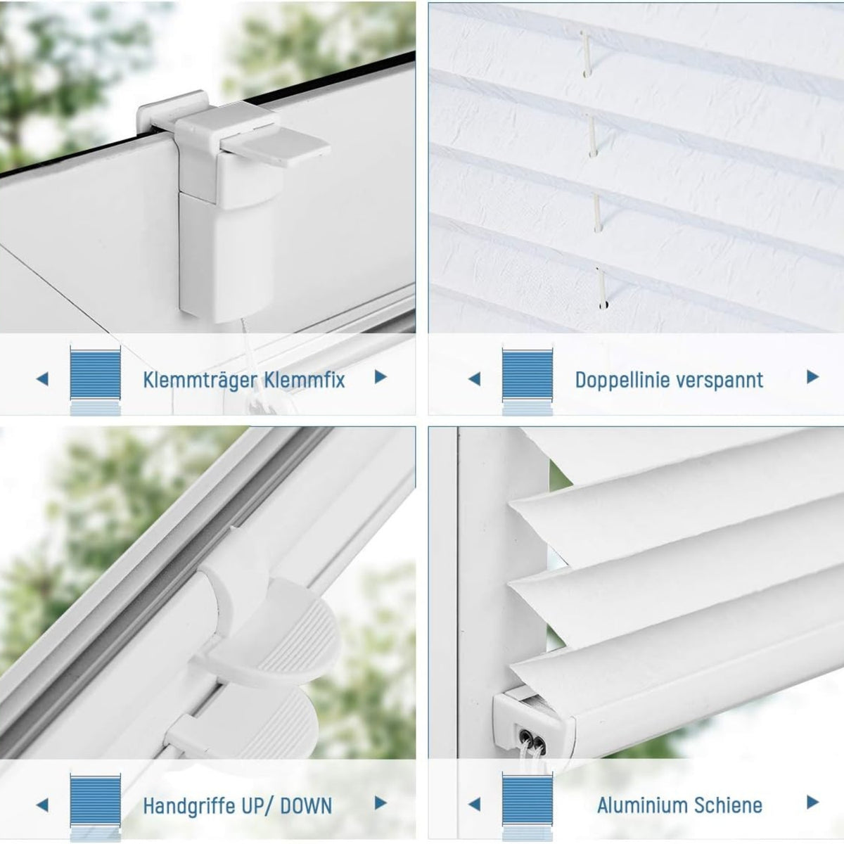 Plissee Klemmfix ohne Bohren Weiß 110x120cm Jalousien Fenster Rollos ohne Bohren Faltrollo Plisseerollo mit Klemmträger Sichtschutz und Sonnenschutz
