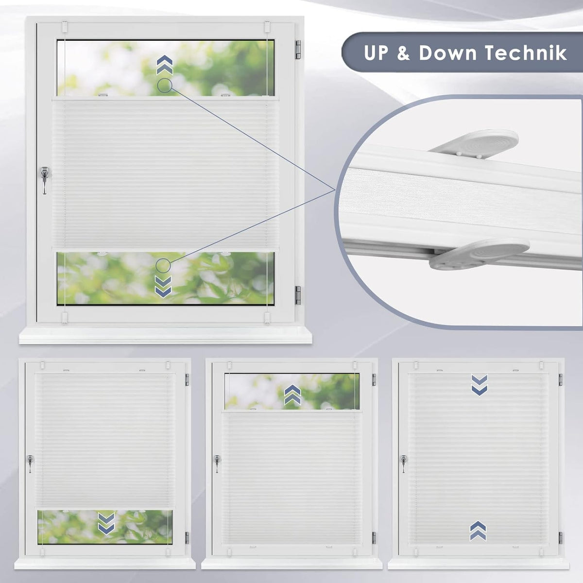 Plissee Klemmfix Jalousie ohne Bohren Rollos weiß 80x120cm Lichtdurchlässig Sichtschutz für Fenster und Tür Sonnenschutz Faltrollo Klemmfix Halterung
