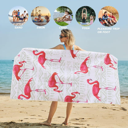Strandtuch Mikrofaser Groß Schnelltrocknend Sandabweisend Flamingo Muster 180x90 Vielseitig Einsetzbar