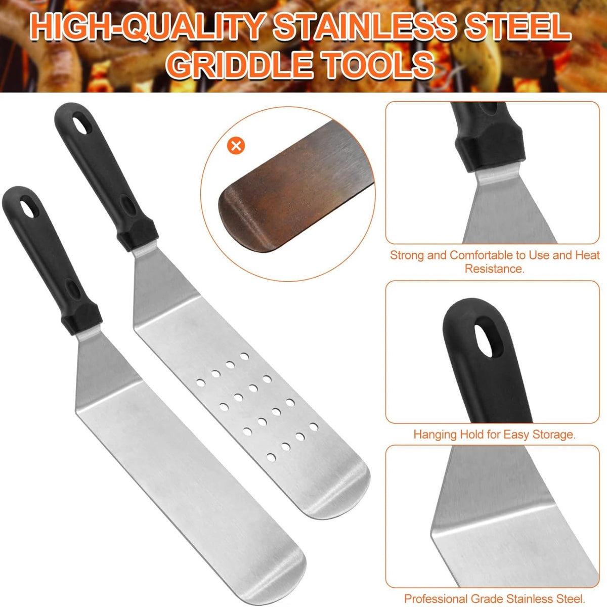 XL Grillzubehör Set 30-teiliges Grillbesteck mit Spatel Zange Eierring für Outdoor-Camping Party Teppanyaki Gasgrill inklusive Aufbewahrungstasche