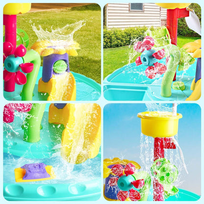 3 in 1 Wasserspieltisch Wasserspielzeug Kinder 31 Stück Set Sand Wassertisch Draußen Strandspielzeug Garten Hinterhof Sommer Outdoor Sand Spielzeug
