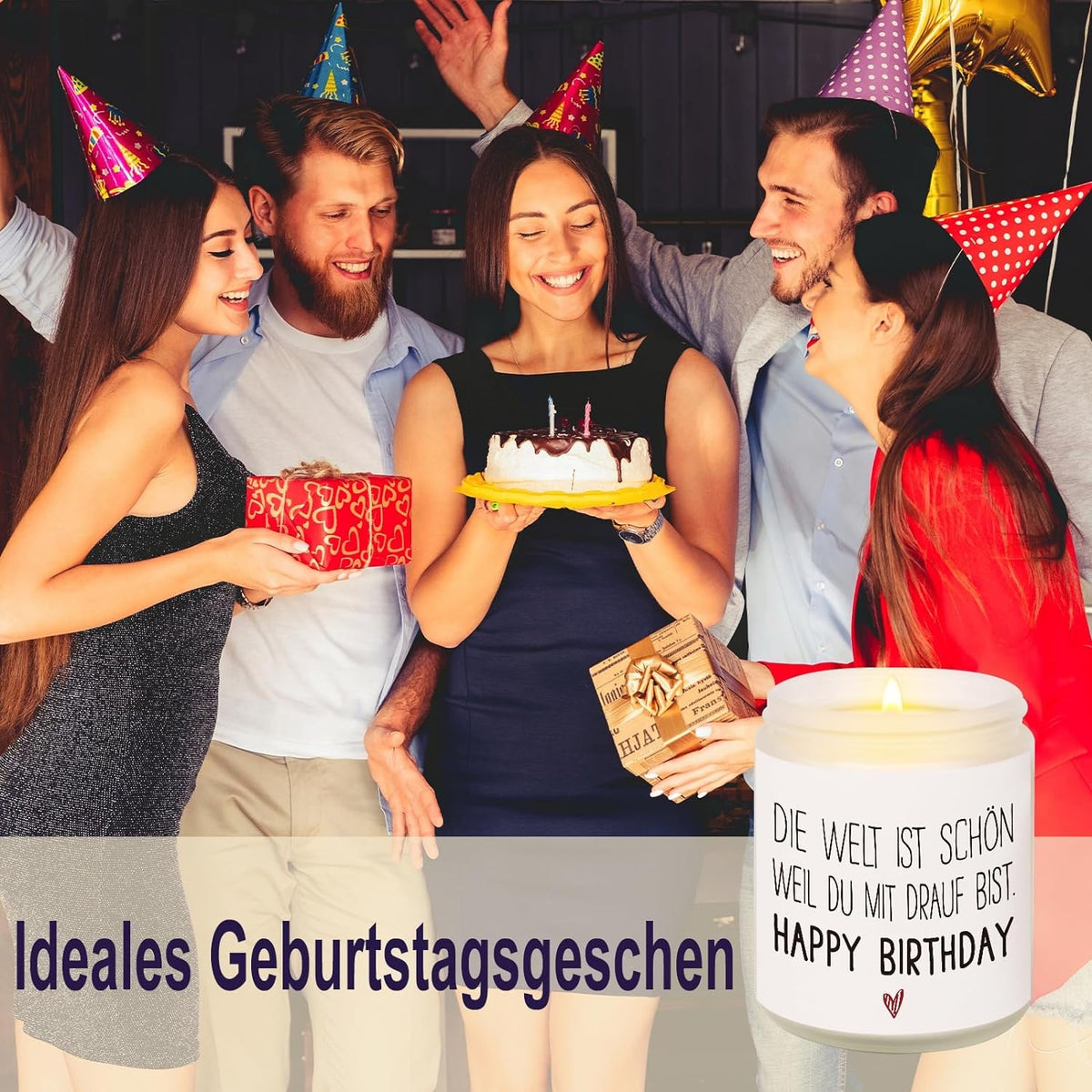 Duftkerze Geburtstagsgeschenk für Freundin mit Spruch aus 100% Sojawachs 198g, Lange Brenndauer Geschenke für Frauen Kerzen Geschenke für Freundin