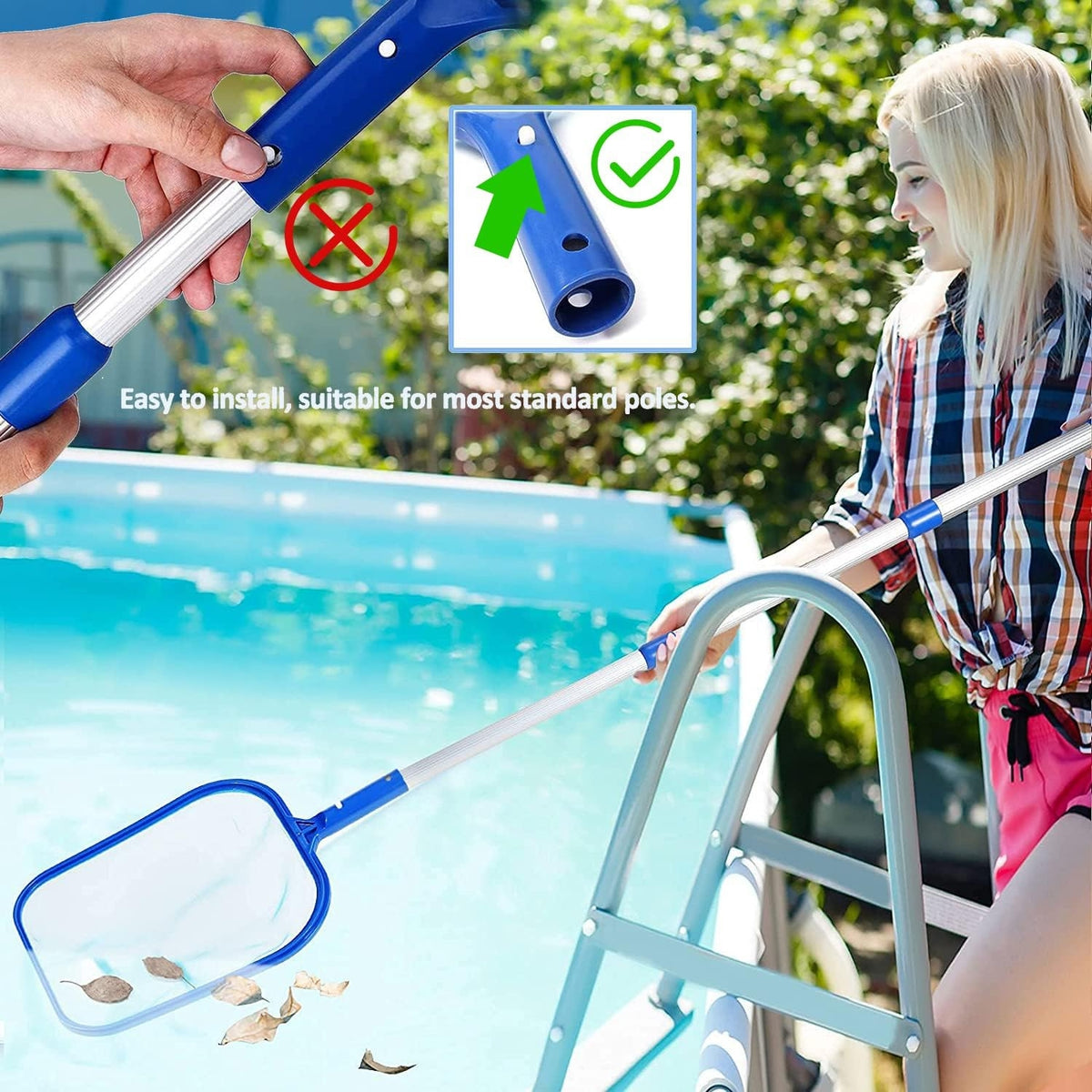 Pool Zubehör Pool Kescher mit Teleskop Stab Laubkescher Pool Teich Kescher Bodenkescher Set Feinmaschig für Poolreinigung Schwimmbad Aquarium Spa