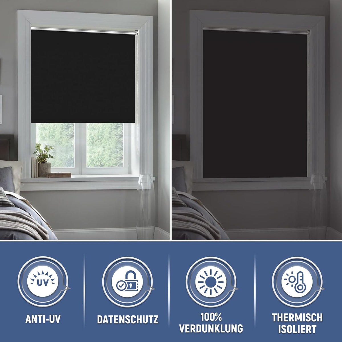 Verdunklungsrollo ohne Bohren Klemmfix reflektierende Thermofunktion Klemmrollos Fenster Sichtschutz Fensterrollos Verstellbare Klemmträger 45x170cm