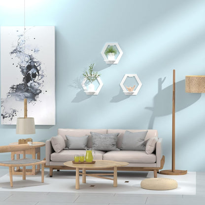 3er Set Wandregal Weiß Sechseckig Schweberegal PVC Einfache Montage Dekorativ