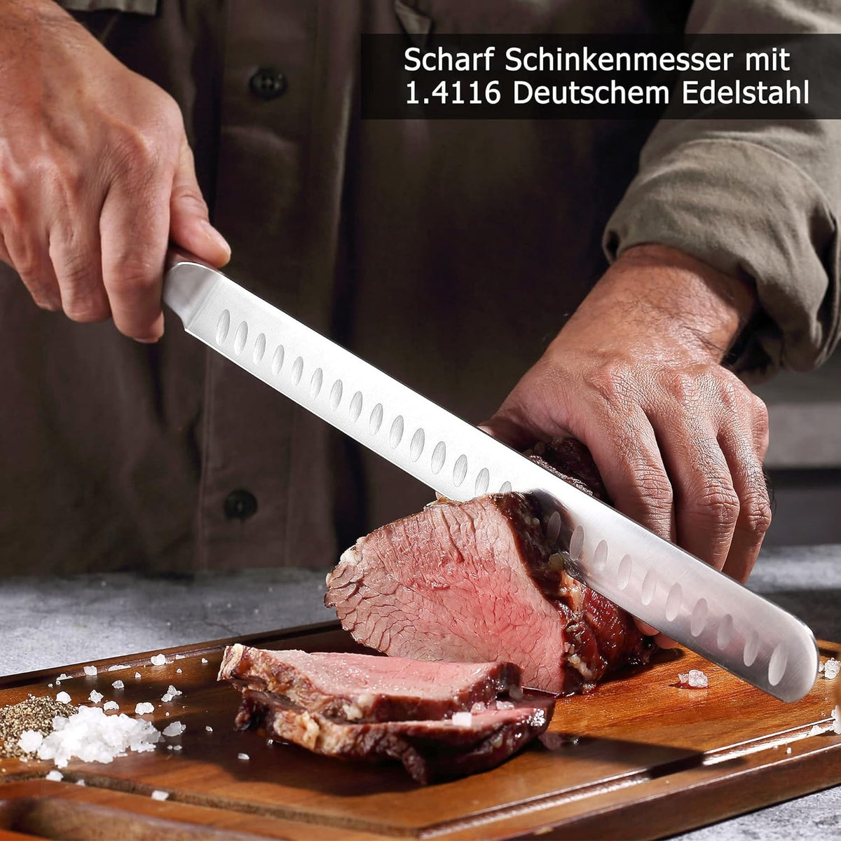 Schinkenmesser Tranchiermesser 30 cm Ultra Scharfe Aufschnittmesser Fleischmesser aus 1.4116 Deutschem Edelstahl mit Ergonomischem G10 Griff