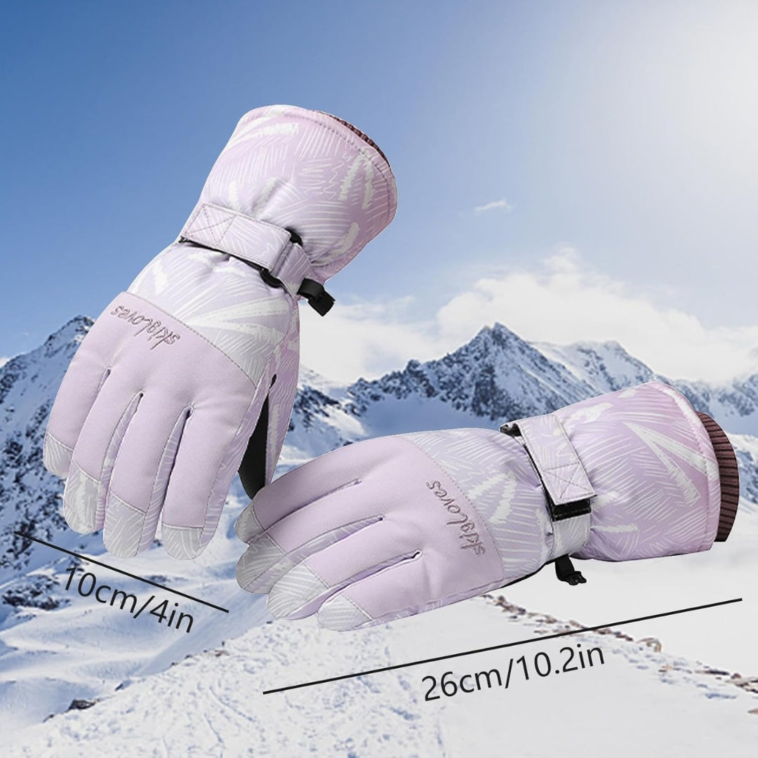 Damen Skihandschuhe Lila Violett Touchscreen Wasserdicht Warm Muster